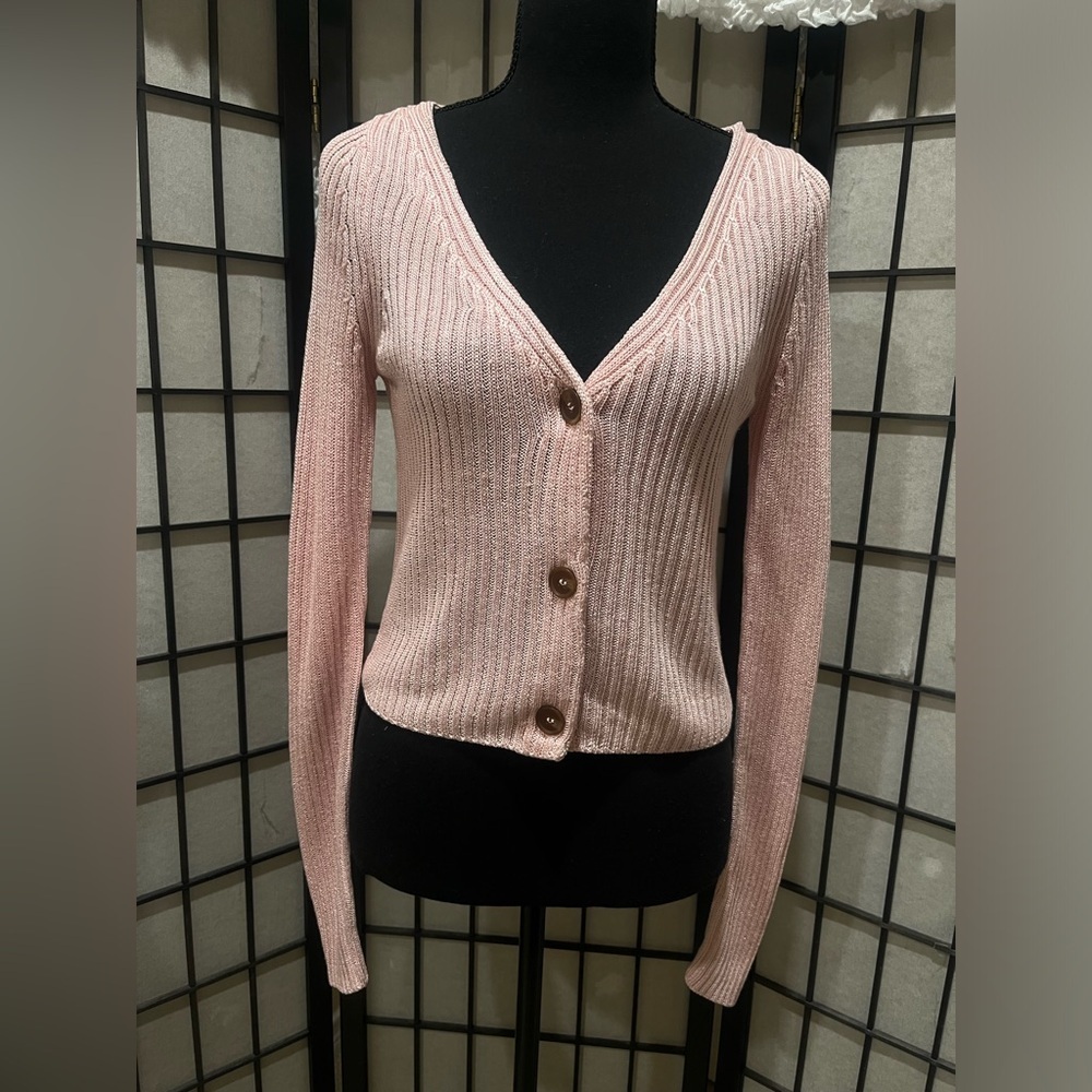 Free People Women's Blush Knit CROPPED CARDIGAN WOMEN SIZE S